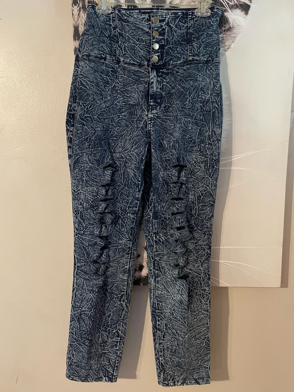Vintage Elite High-Waisted Acid Wash Jean pants Cut detail 90s y2k streetwear 16